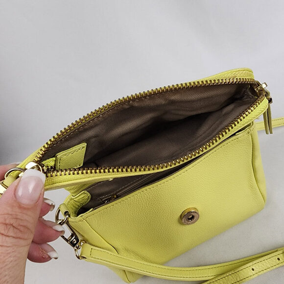 Talbots Neon Yellow Leather Crossbody Purse - Picture 11 of 13